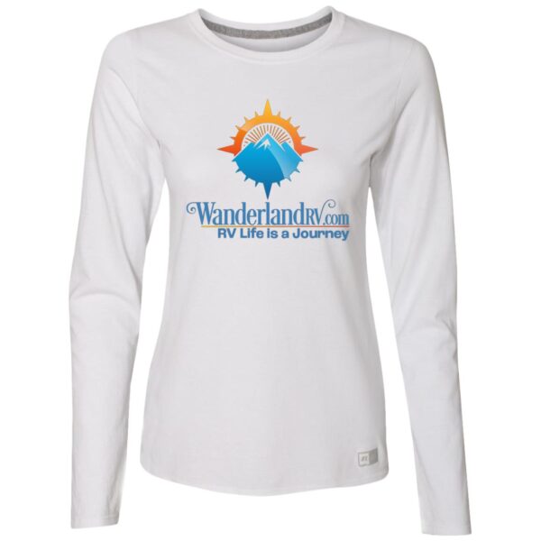 WanderlandRV.com Logo Ladies’ Essential Dri-Power Long Sleeve Tee - white - front