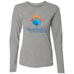 WanderlandRV.com Logo Ladies’ Essential Dri-Power Long Sleeve Tee - Oxford Grey - front